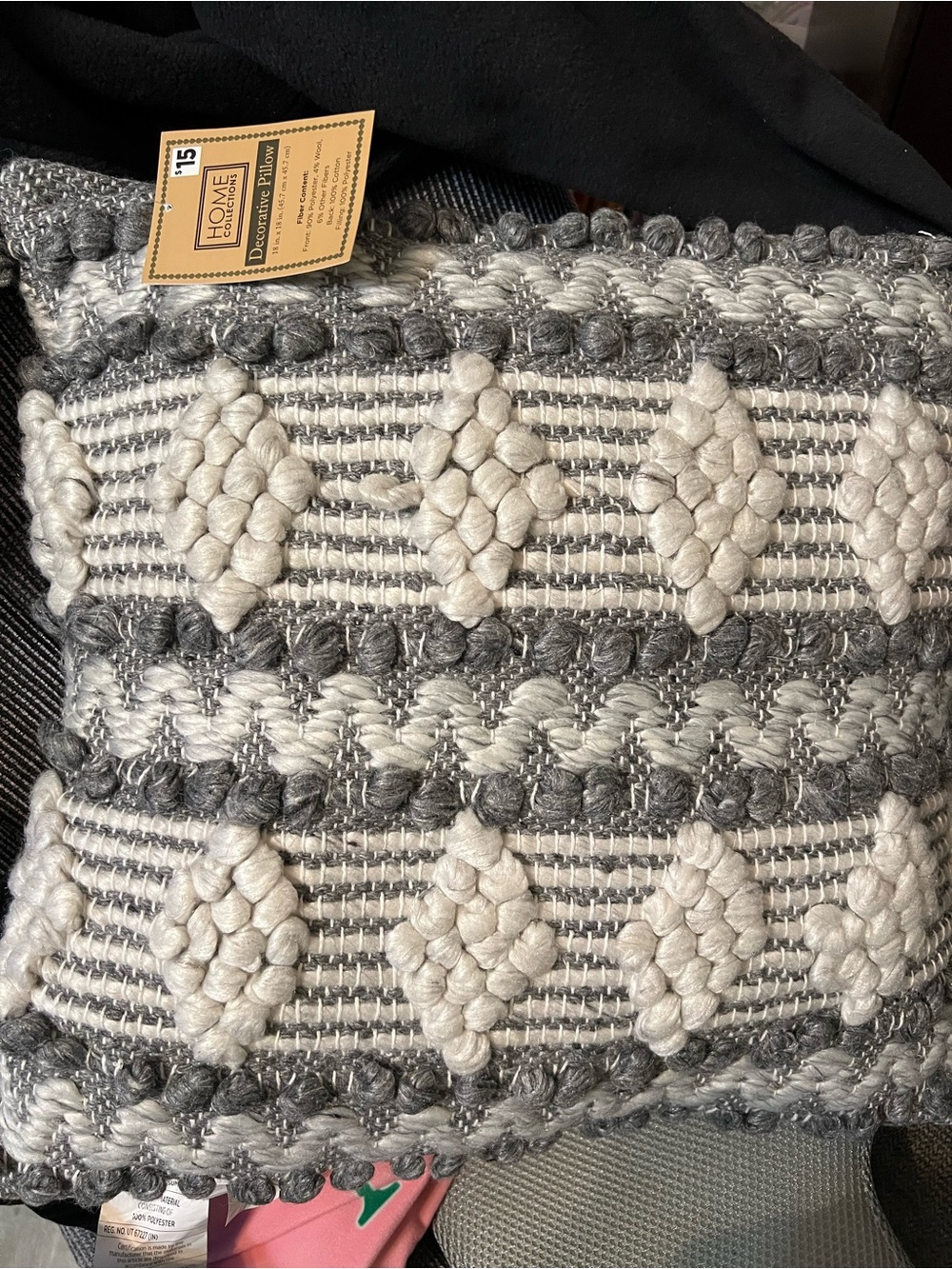 Expressions Gray & Cream Textured Decorative Pillow